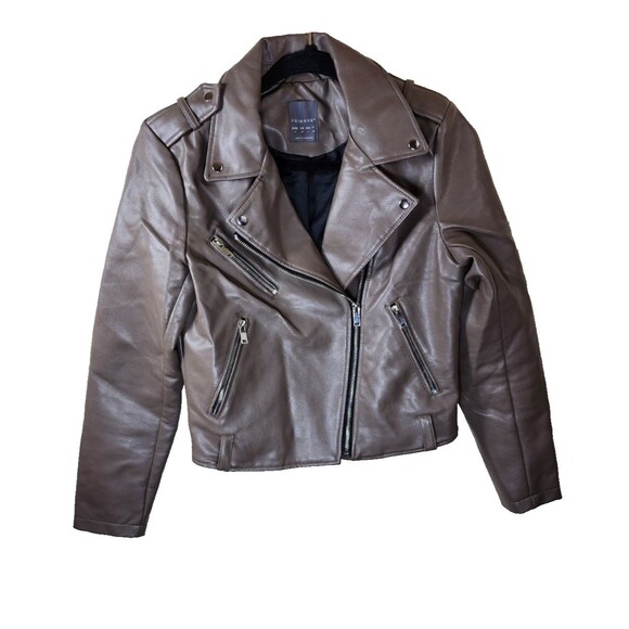 Primark Jackets & Blazers - Primark Womens Size 4 Tan Faux Leather Zip Up Biker Jacket
